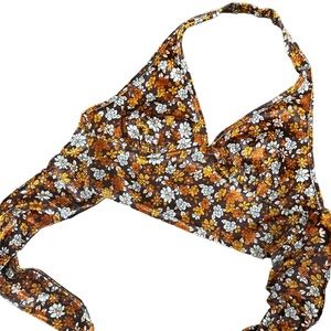 Brown halter top with multi color floral print